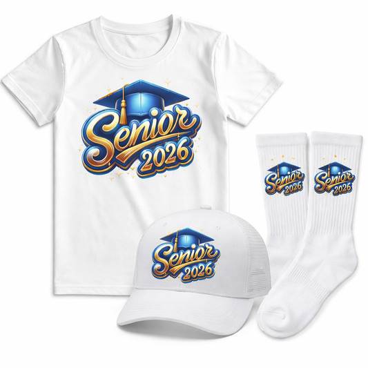 Class of 2026 Senior Graduation Bundle – T-Shirt, Trucker Hat, & Crew Socks Se