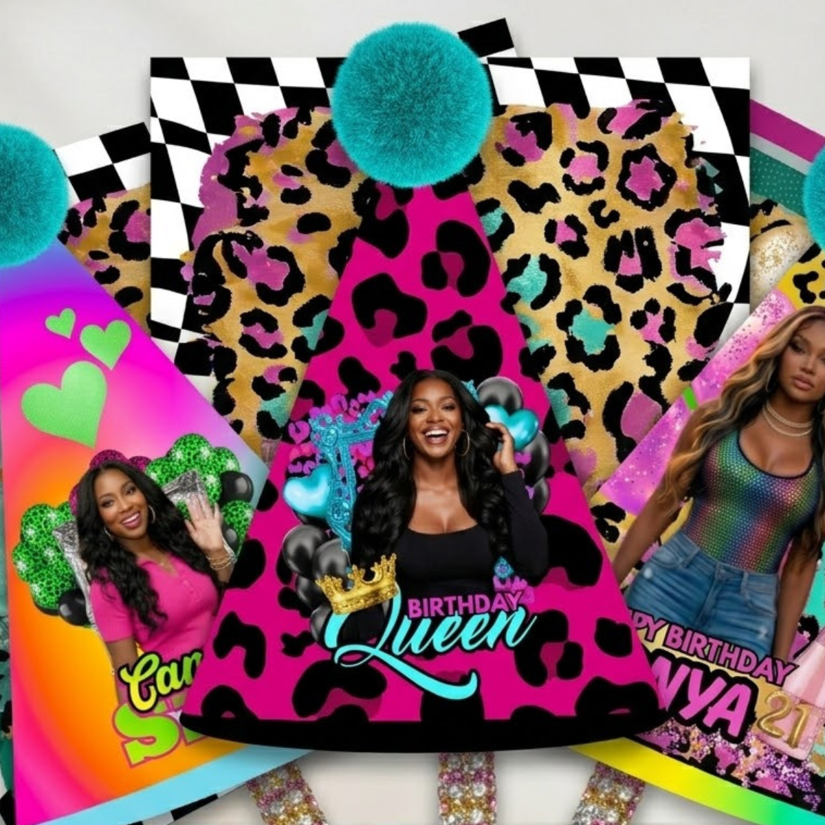 Custom Luxury Party Hats with Pom-Poms (Pack of 12)